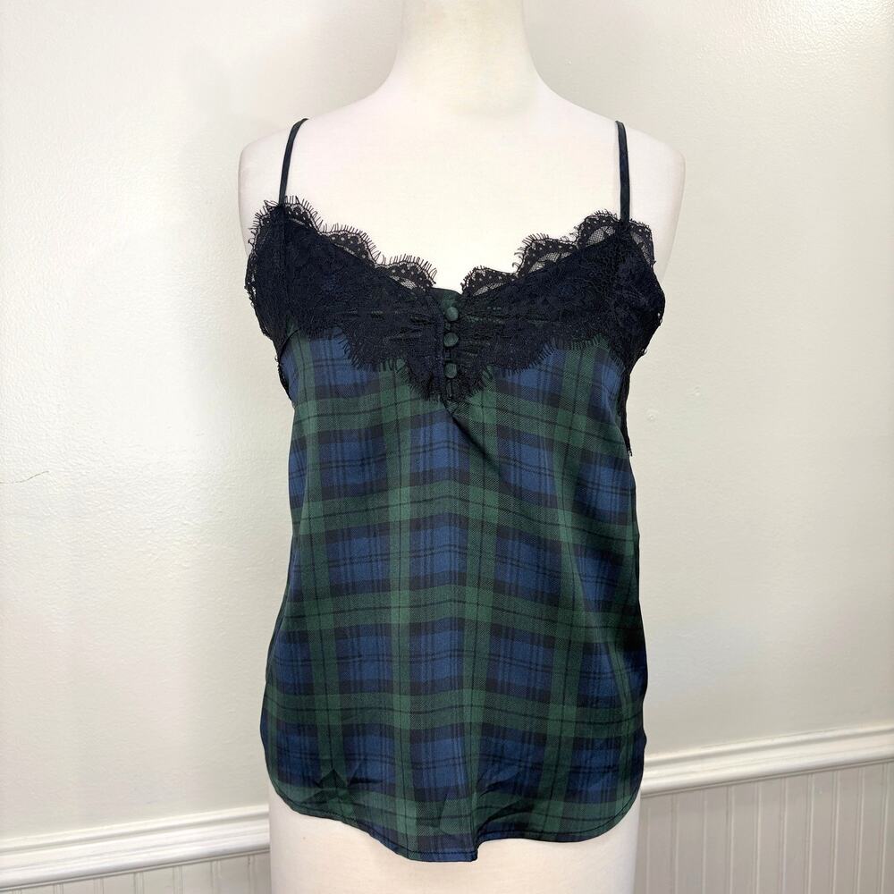 Abercrombie & Fitch XS Camisole Babydoll Tank Top Y2K Lace Plaid Preppy Coquette